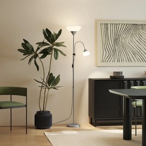 Candeeiro de pé, candeeiro de sala com 2 cabeças com casquilhos E27 e E14, base em metal, dim. Ø28 x 179,5 cm (altura)