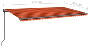 Toldo retrátil manual com LEDs 6x3,5 m laranja e castanho