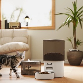Conjunto de Comedouro Automático e Bebedouro Silencioso para Cães e Gatos com Controlo por App (1-10 Refeições por Dia) Branco