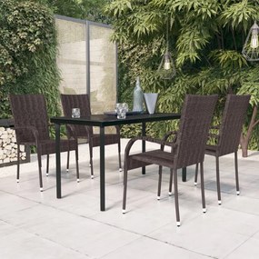 5 pcs conjunto de jantar para jardim castanho e preto