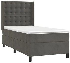 Cama box spring c/ colchão/LED 90x190 cm veludo cinzento-escuro