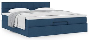 Estrutura de cama otomana com colchão 160x200 cm tecido azul