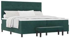 Cama Box Spring com Colchão e Banco Verde Escuro 200x200 cm Veludo
