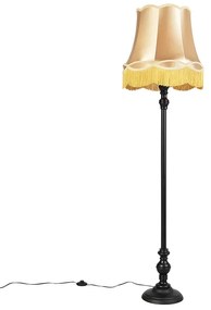 Candeeiro de pé preto com cúpula avó dourado - Classico Clássico / Antigo