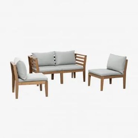 Sofá De Jardim Modular De 4 Peças Com Braços Em Madeira De Acácia Filips Cinza Claro - Sklum