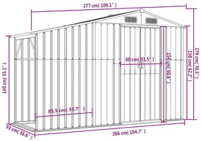 Abrigo de jardim 277x93x179 cm aço galvanizado castanho