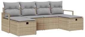 Conjunto de Sofá de Jardim vidaXL de 6 Peças com Almofadas em Bege Rat