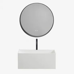 Conjunto De Móvel De Casa De Banho Suspenso Em Resina Com Lavatório Integrado E Luz Led Nerine Branco & Redondo Led E Anti-embaciamento - Sklum