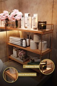 Prateleira Masa Üstü 3 Katlı Organizer – Dourado e Castanho – 40x16x40