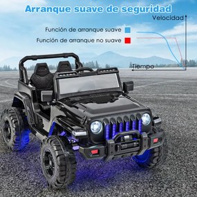 Carro Elétrico para Crianças 12V 2 Lugares Velocidade Ajustável Todo-o-Terreno com Controlo Remoto 2.4G Música Luzes USB Preto