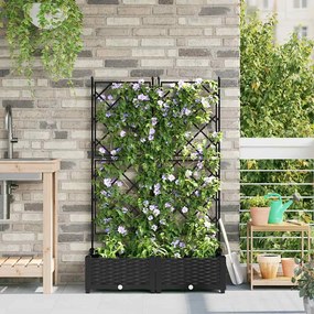 vidaXL Jardineira com Treliça 2 pcs Preta 80x40x125.5 cm