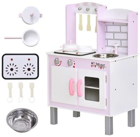 Cozinha de brinquedo para crianças acima de 3 anos educativo com espaço de armazenamento e som 55x 30x 80cm rosa