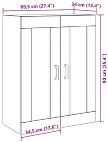 Armário de Parede com Portas de Vidro Carvalho Negro 69.5x34x90 cm