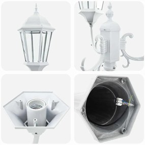 Poste de Luz de Jardim 3-Lâmpadas E27 Branco 235 cm Alumínio