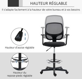 Cadeira de escritório ergonómica, apoio para os pés, encosto em malha, altura ajustável, 60 x 56 x 110–132 cm, preta
