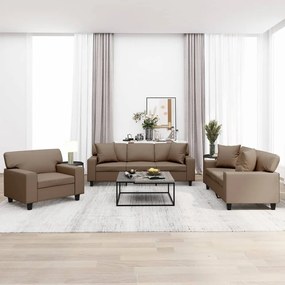 vidaXL 3 pcs conj. de sofás c/ almofadões couro artif. cor cappuccino