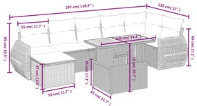 8 pcs conjunto de sofás p/ jardim com almofadões vime PE bege