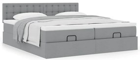 Estrutura de cama otomana com colchões tecido cinzento claro