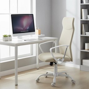Cadeira de escritório com altura ajustável, ergonómica e giratória, assento almofadado bege