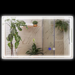 Espelho de Casa de Banho Retangular de Parede com LED, 100 x 60 x 4 cm, Função Antiembaciamento, Prateado