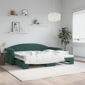 vidaXL Sofá-cama com gavetão 90x200 cm veludo verde-escuro