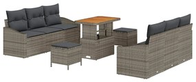 Conjunto de Sofá de Jardim vidaXL de 9 Peças com Almofadas Cinza Ratta