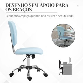 Cadeira de Escritório Giratória de Couro PU com Altura Ajustável e Função Basculante 50x54x87,5-96,5 cm Azul Claro