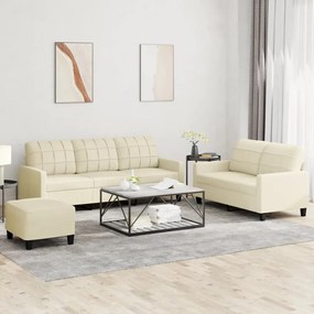 3201384 vidaXL 3 pcs conjunto sofás c/ almofadões couro artificial cor creme