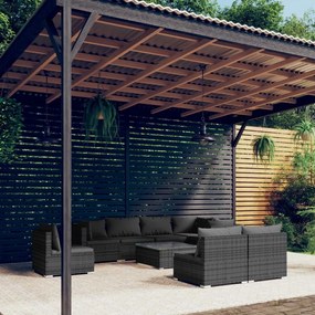 vidaXL 9 pcs conjunto lounge de jardim c/ almofadões vime PE cinzento
