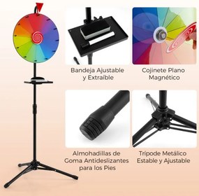 Roleta da sorte de 40 cm com suporte de tripé dobrável Roda giratória ajustável em altura com marcador colorido e tabuleiro e apagador