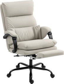 HOMCOM Cadeira de Escritório Massajadora e Aquecida, Reclinável 135° com Apoio para Pés em Pele PU, Cinza Claro | Aosom Portugal