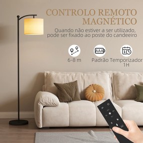 Candeeiro de Pé com Temperatura de Cor de Ajuste Contínuo 11 Níveis Comando à Distância Temporizador de 60 Minutos 54,3x30,6x159,6 cm Preto
