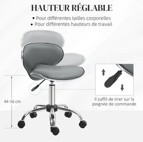 TBanco com rodas, banco de trabalho com altura ajustável entre 44 e 56 cm e encosto, giratório a 360°, cinzento