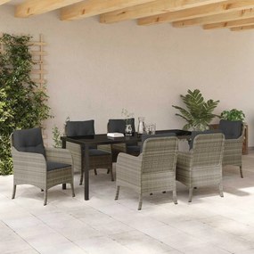 Conjunto de Jantar de Jardim 7 Peças com Almofadas Cinza Claro Rattan