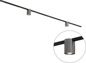 Sistema de Calhas Moderno Preto com 2 Focos Cor de Aço Monofásico - Iconic Rondoo Up