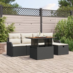 Conjunto de Sofá de Jardim vidaXL com Almofadas Preto Poly Rattan, Sof