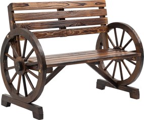 Outsunny Banco de jardim, design com rodas de carroça, para 2 pessoas, madeira natural, castanho escuro, 105,5 x 56 x 79 cm | Aosom Portugal