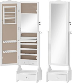 HOMCOM Espelho de Joias com Luzes LED Armário para Joias com Espelho de Ângulo Ajustável Gavetas Mesa Interior Dobrável Branco | Aosom Portugal