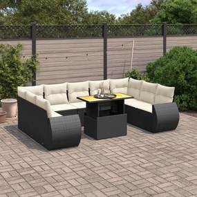 10 pcs conjunto sofás de jardim c/ almofadões vime PE preto