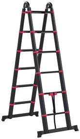HOMCOM Escada de Alumínio Dobrável 2 Formas de Utilização Retrátil Escada Telescópica com 12 Degraus 67,5x11x379 cm Preto e Vermelho | Aosom Portugal