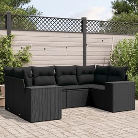vidaXL 6 pcs conjunto sofás de jardim c/ almofadões vime PE preto