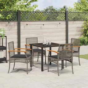 Conjunto de Jantar de Jardim 5 Peças com Almofadas Cinza Poliratan