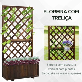 Outsunny Floreira com Treliça de Madeira Maciça Caixa de Plantio com S