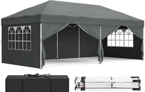 Tenda dobrável de 3 x 6 m para jardim e festas, com 6 paredes laterais, cinzento escuro