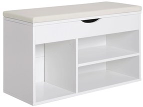 HOMCOM Banco Sapateira com Armazenamento Gaveta Prateleira e Assento Acolchoado para Entrada Estilo Moderno 80x30x47cm Branco