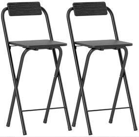 HOMCOM Lote de 2 bancos de bar dobráveis com encosto e apoio para os pés, estrutura em aço, 87 cm de altura, preto | Aosom Portugal