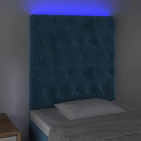 Cabeceira cama c/ luzes LED veludo 80x7x118/128cm azul-escuro