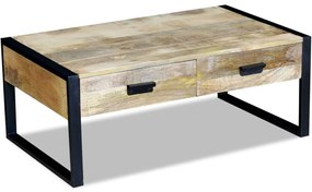 Mesa centro 2 gavetas madeira de manga sólida 100x60x40 cm