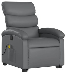 Poltrona massagens reclinável elevatória couro artif. cinzento