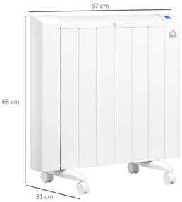 HOMCOM Aquecedor Elétrico 1500W Aquecedor Convector com Ecrã LCD 4 Modos Termostato Temporizador e 4 Rodas para Áreas de 12m² Alumínio 67x31x68cm Branco